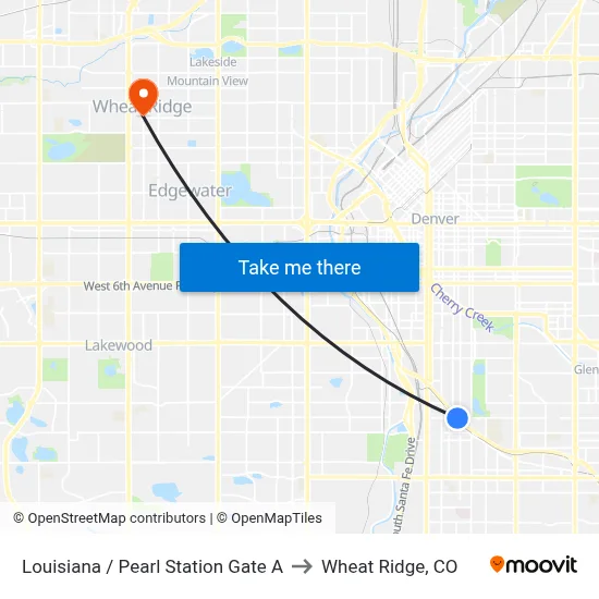 Louisiana / Pearl Station Gate A to Wheat Ridge, CO map