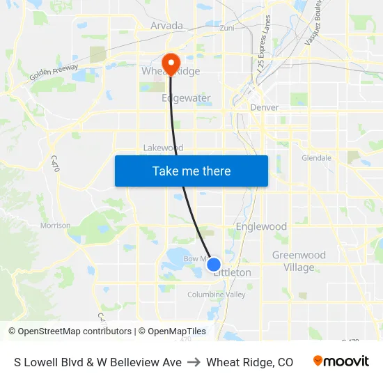 S Lowell Blvd & W Belleview Ave to Wheat Ridge, CO map