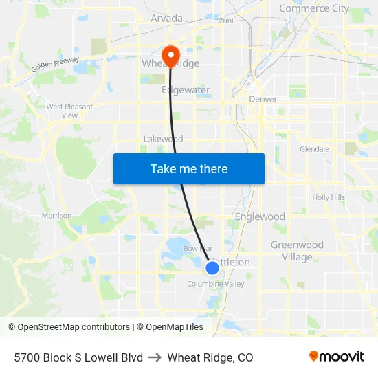 5700 Block S Lowell Blvd to Wheat Ridge, CO map