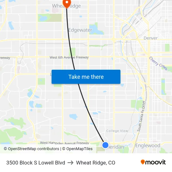 3500 Block S Lowell Blvd to Wheat Ridge, CO map