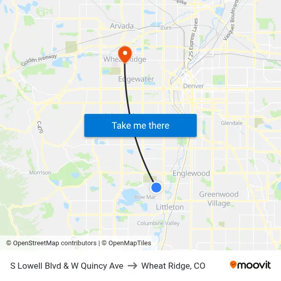 S Lowell Blvd & W Quincy Ave to Wheat Ridge, CO map