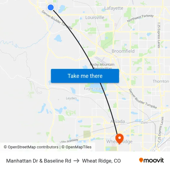 Manhattan Dr & Baseline Rd to Wheat Ridge, CO map