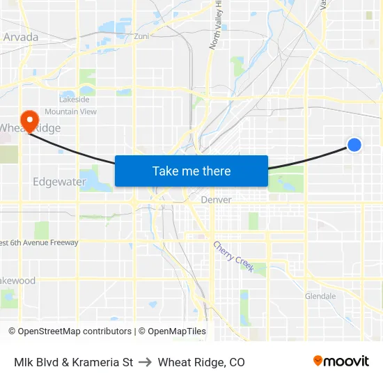 Mlk Blvd & Krameria St to Wheat Ridge, CO map
