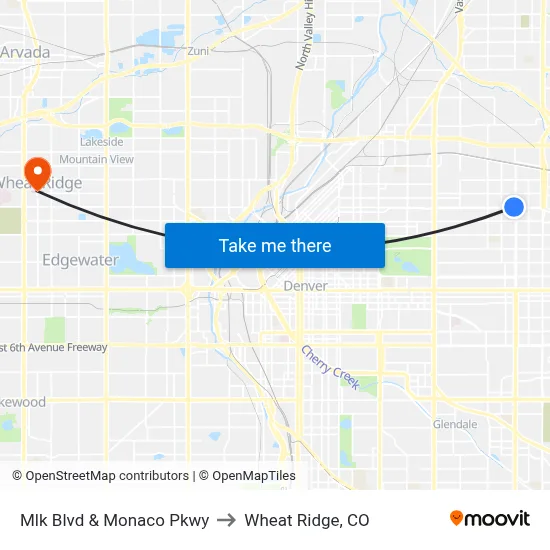 Mlk Blvd & Monaco Pkwy to Wheat Ridge, CO map