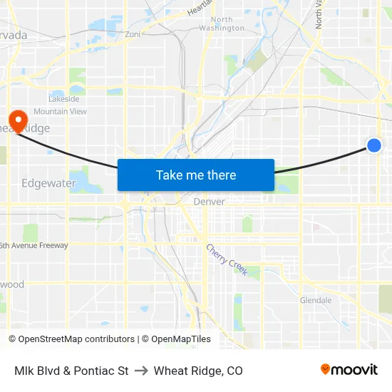 Mlk Blvd & Pontiac St to Wheat Ridge, CO map