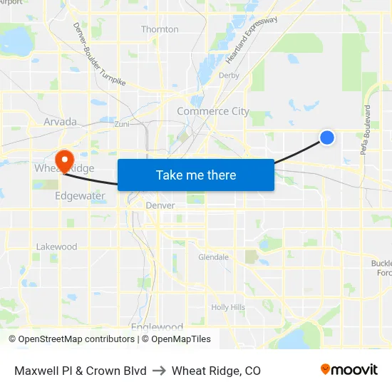 Maxwell Pl & Crown Blvd to Wheat Ridge, CO map
