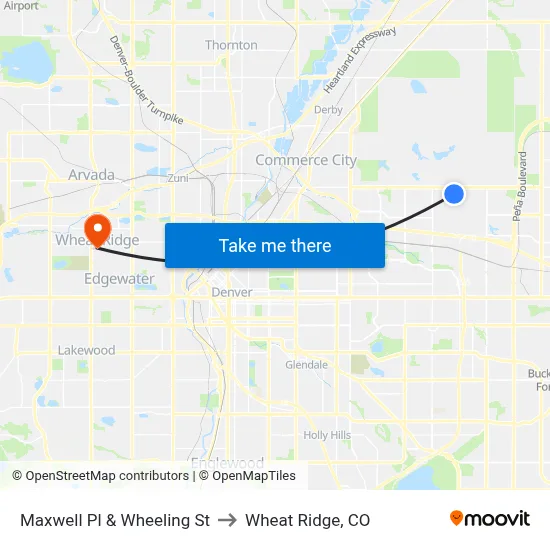 Maxwell Pl & Wheeling St to Wheat Ridge, CO map