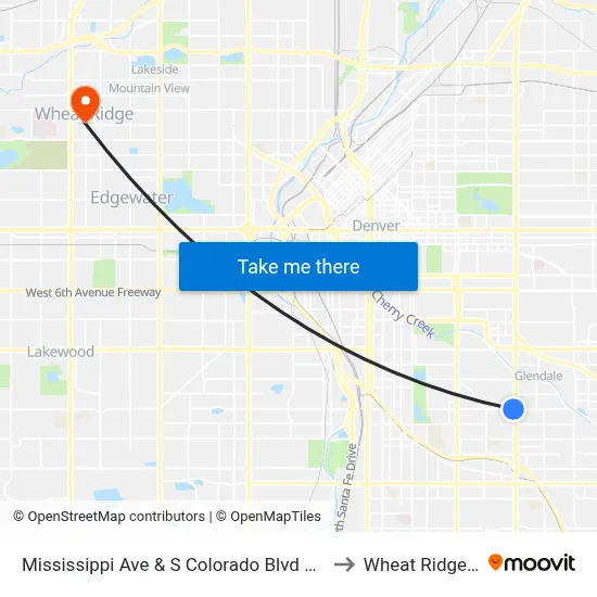 Mississippi Ave & S Colorado Blvd Nearside to Wheat Ridge, CO map