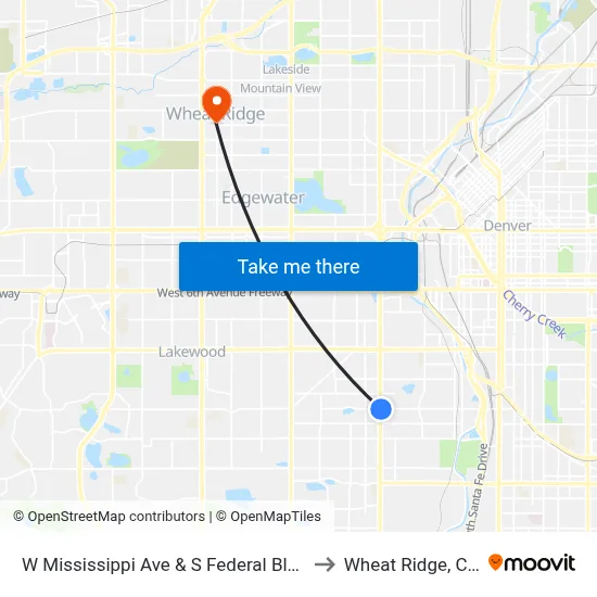 W Mississippi Ave & S Federal Blvd to Wheat Ridge, CO map