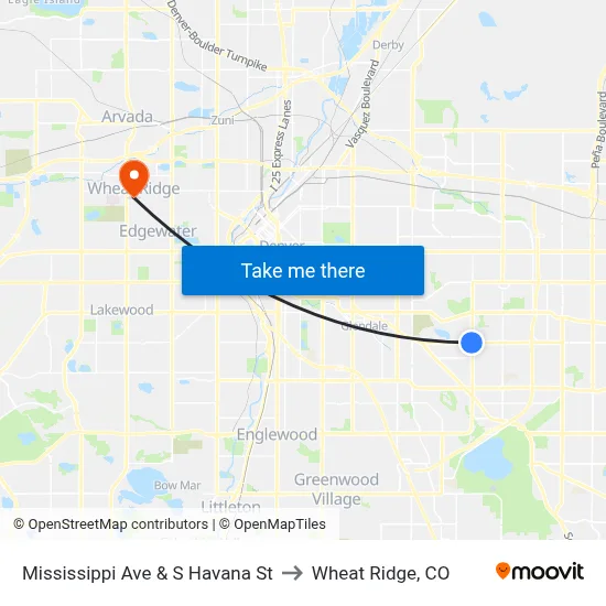 Mississippi Ave & S Havana St to Wheat Ridge, CO map