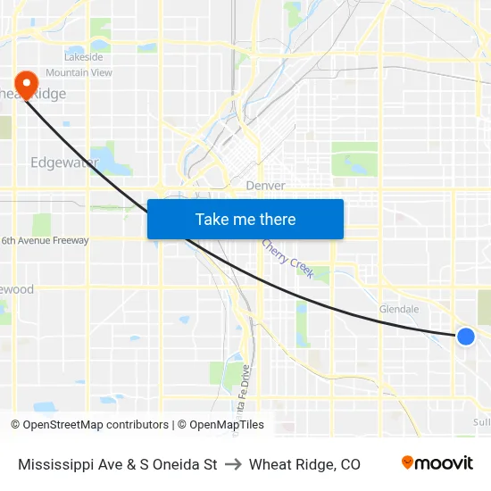 Mississippi Ave & S Oneida St to Wheat Ridge, CO map