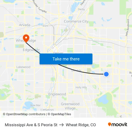 Mississippi Ave & S Peoria St to Wheat Ridge, CO map