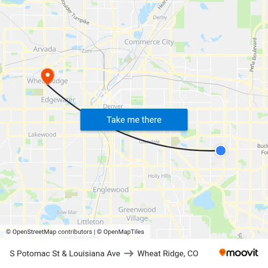 S Potomac St & Louisiana Ave to Wheat Ridge, CO map