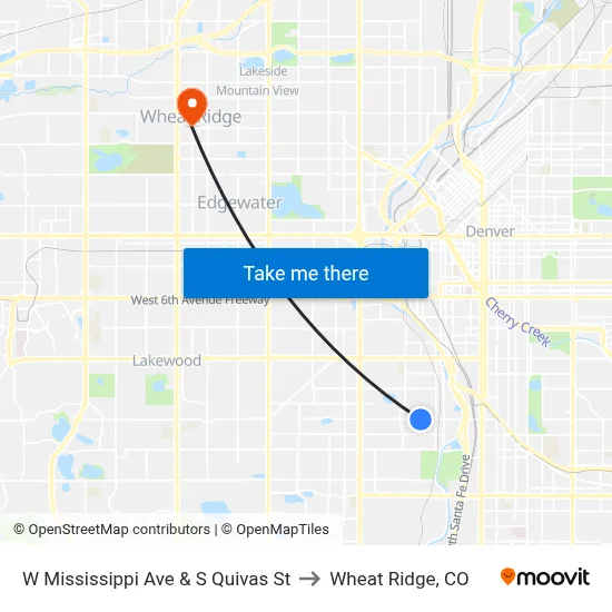 W Mississippi Ave & S Quivas St to Wheat Ridge, CO map