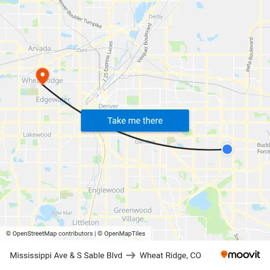 Mississippi Ave & S Sable Blvd to Wheat Ridge, CO map