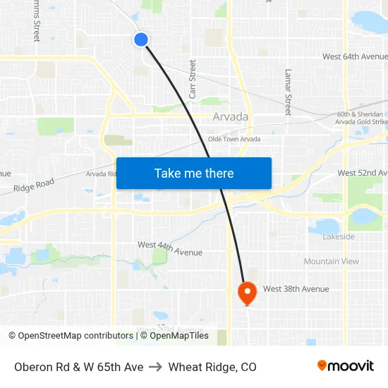 Oberon Rd & W 65th Ave to Wheat Ridge, CO map