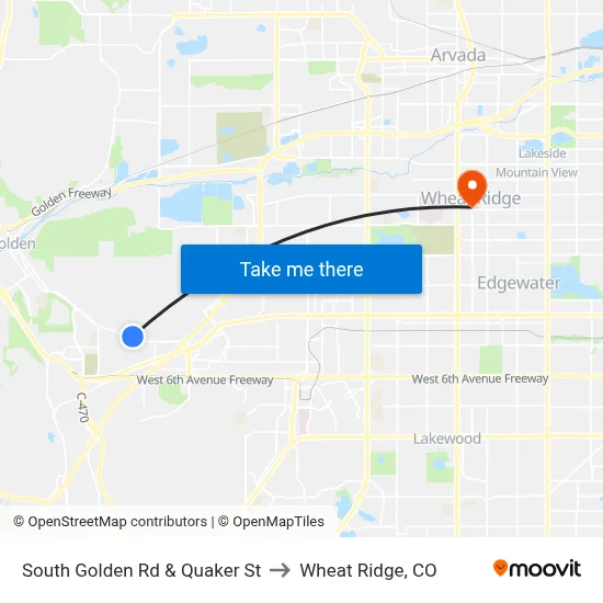 South Golden Rd & Quaker St to Wheat Ridge, CO map