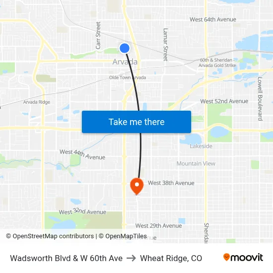 Wadsworth Blvd & W 60th Ave to Wheat Ridge, CO map