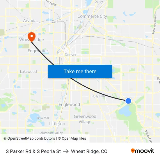 S Parker Rd & S Peoria St to Wheat Ridge, CO map