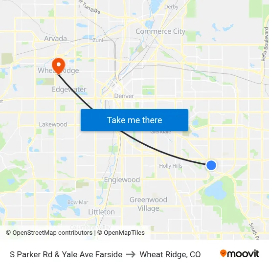 S Parker Rd & Yale Ave Farside to Wheat Ridge, CO map