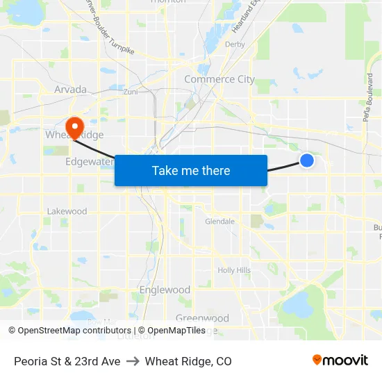Peoria St & 23rd Ave to Wheat Ridge, CO map