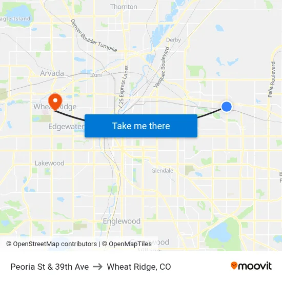 Peoria St & 39th Ave to Wheat Ridge, CO map