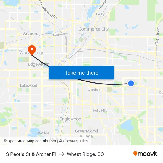 S Peoria St & Archer Pl to Wheat Ridge, CO map