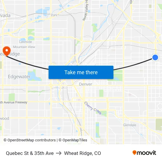 Quebec St & 35th Ave to Wheat Ridge, CO map