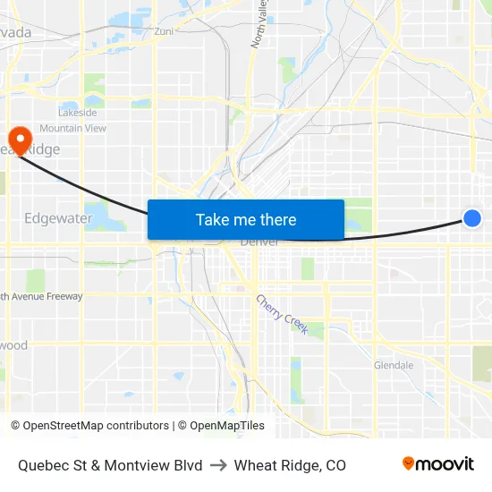 Quebec St & Montview Blvd to Wheat Ridge, CO map