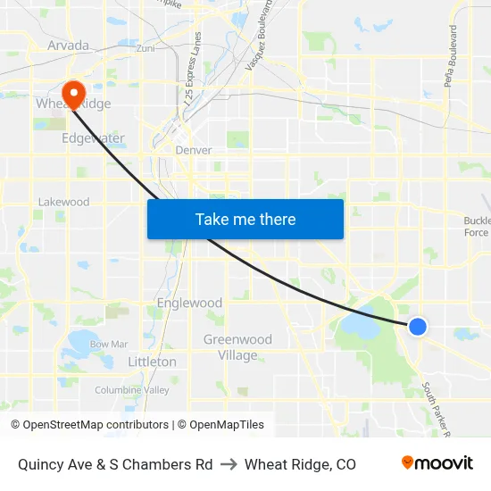 Quincy Ave & S Chambers Rd to Wheat Ridge, CO map