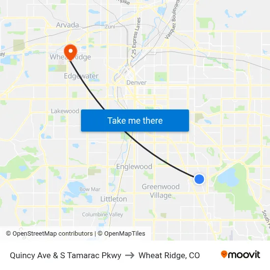 Quincy Ave & S Tamarac Pkwy to Wheat Ridge, CO map