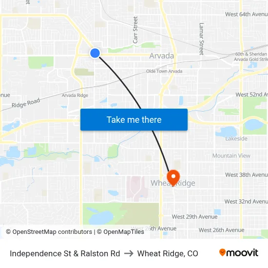 Independence St & Ralston Rd to Wheat Ridge, CO map