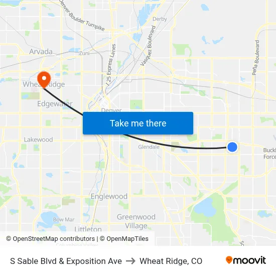 S Sable Blvd & Exposition Ave to Wheat Ridge, CO map