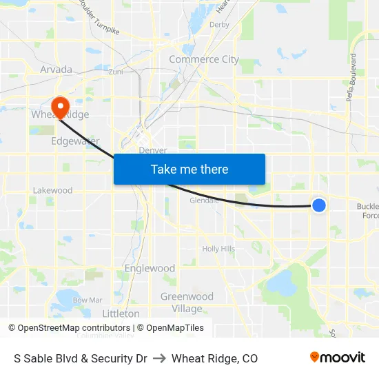 S Sable Blvd & Security Dr to Wheat Ridge, CO map