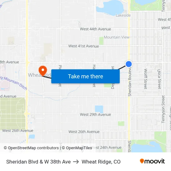 Sheridan Blvd & W 38th Ave to Wheat Ridge, CO map