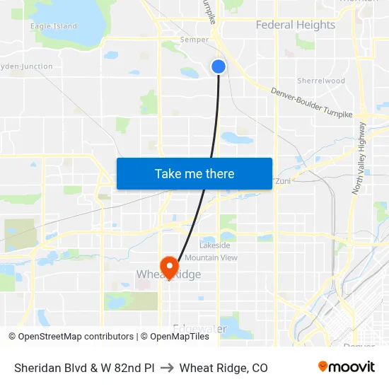 Sheridan Blvd & W 82nd Pl to Wheat Ridge, CO map