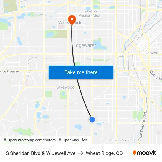 S Sheridan Blvd & W Jewell Ave to Wheat Ridge, CO map