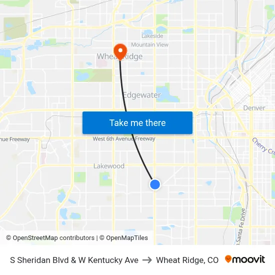 S Sheridan Blvd & W Kentucky Ave to Wheat Ridge, CO map
