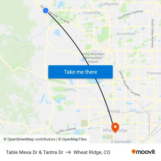 Table Mesa Dr & Tantra Dr to Wheat Ridge, CO map