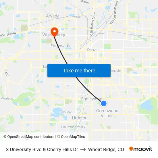 S University Blvd & Cherry Hills Dr to Wheat Ridge, CO map