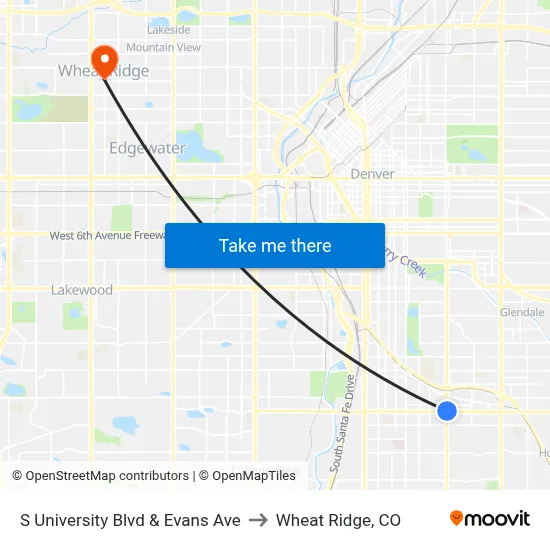 S University Blvd & Evans Ave to Wheat Ridge, CO map