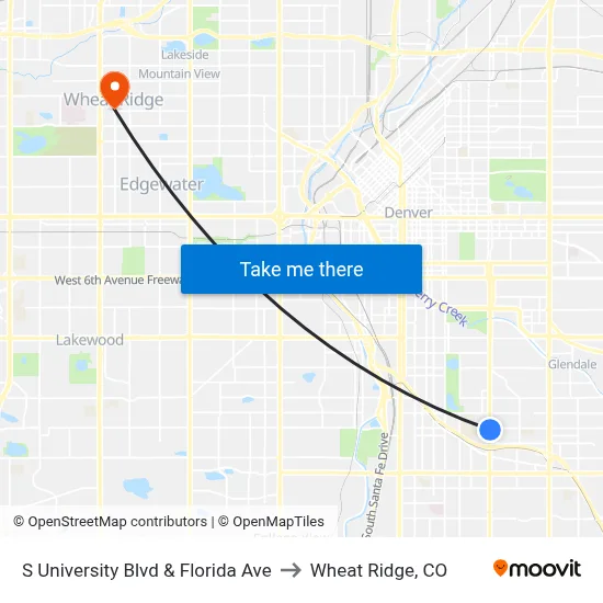 S University Blvd & Florida Ave to Wheat Ridge, CO map