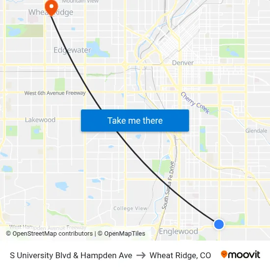 S University Blvd & Hampden Ave to Wheat Ridge, CO map