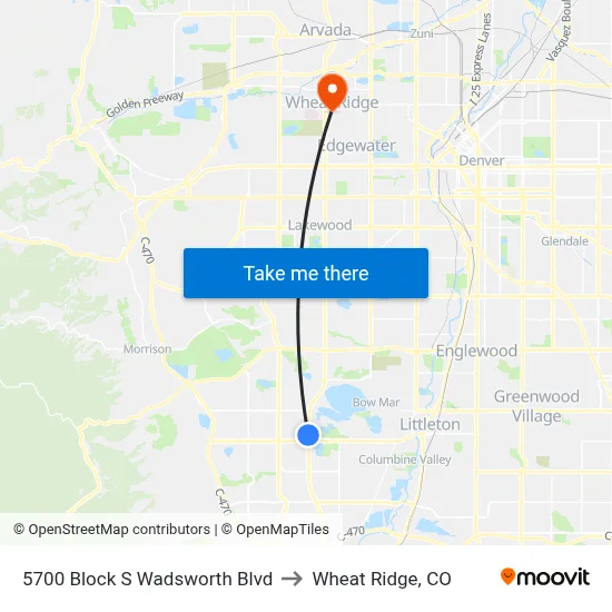5700 Block S Wadsworth Blvd to Wheat Ridge, CO map