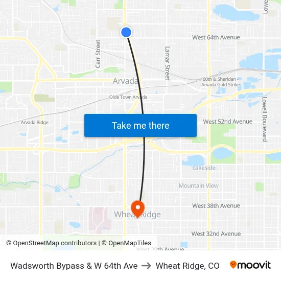 Wadsworth Bypass & W 64th Ave to Wheat Ridge, CO map