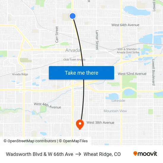 Wadsworth Blvd & W 66th Ave to Wheat Ridge, CO map