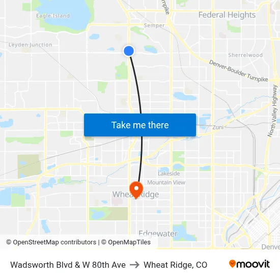 Wadsworth Blvd & W 80th Ave to Wheat Ridge, CO map