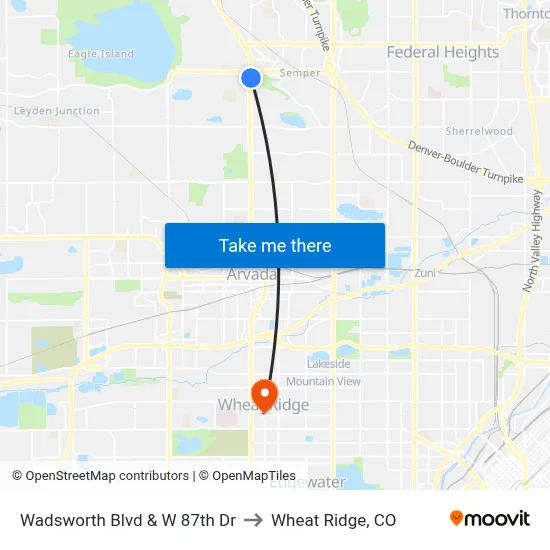 Wadsworth Blvd & W 87th Dr to Wheat Ridge, CO map