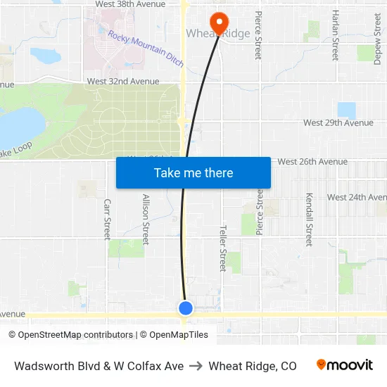 Wadsworth Blvd & W Colfax Ave to Wheat Ridge, CO map