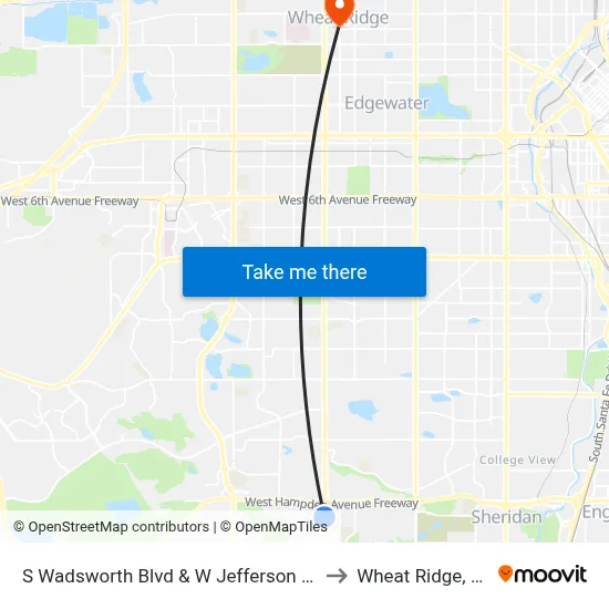 S Wadsworth Blvd & W Jefferson Ave to Wheat Ridge, CO map